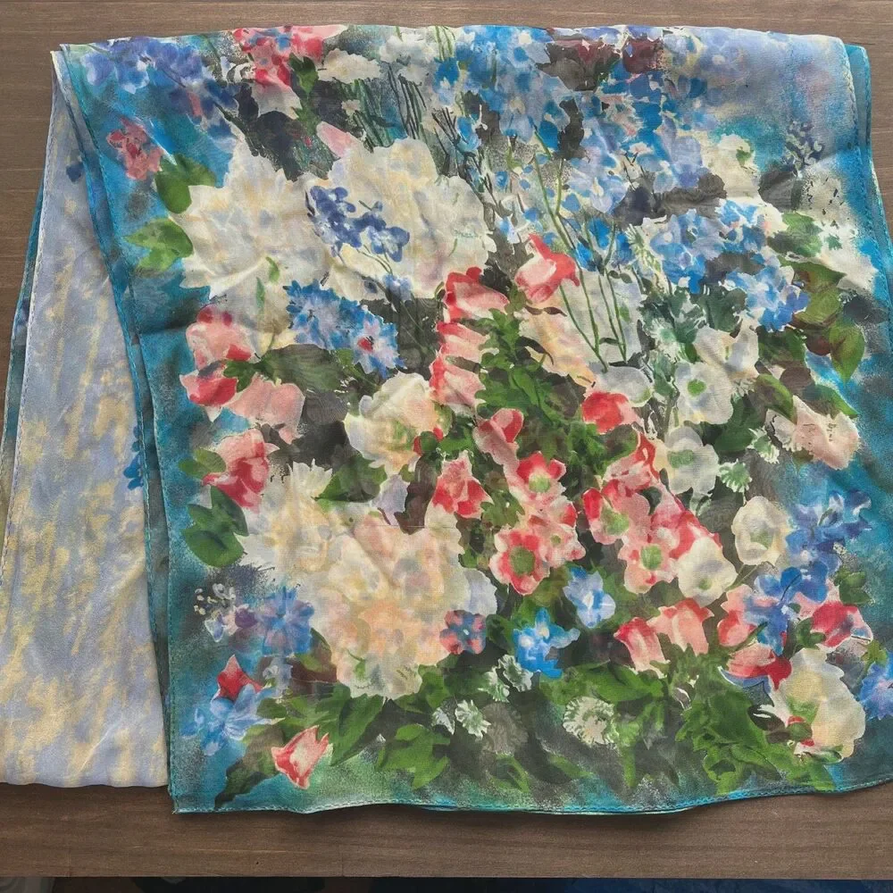 Vintage Larkspur, Peonies, and Canterbury Bells by Laura Coombs Hills Silk Scarf